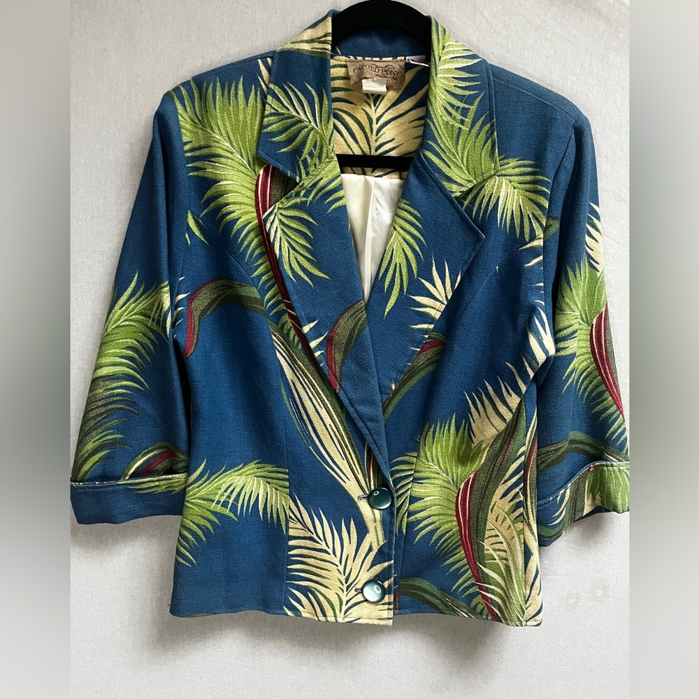 Painted Pony Tropical Print Blazer cuffed 3/4 sleeves sz S